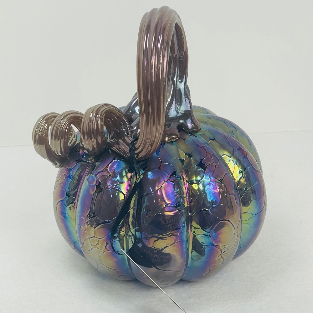 Tahari Home Iridescent Glass Pumpkin Oil Slick Rainbow Bubble Decor 7.5 Inch NEW - Picture 10 of 16